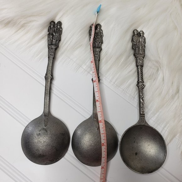 VTG (3) Dutch Pewter Wedding Ceremonial Decorated Spoon Gilde Zinn 92% Approx 7" - Picture 6 of 6